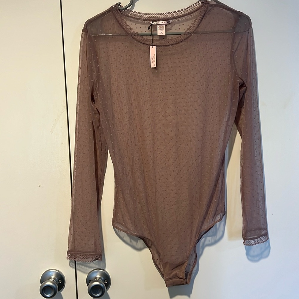 NWT Victoria Secret Sheer Mauve Polkadot Bodysuit